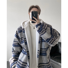 秋冬款格子款羊羔毛棉服加绒连帽加厚外套A071-5024-P118，男装棉衣，电商A071
