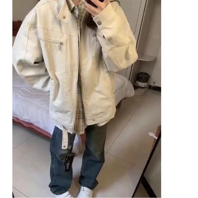 W9309-P68网图现货美式复古哈灵顿短款牛仔衣外套拉链日系宽松型,男装夹克,星座1608-2