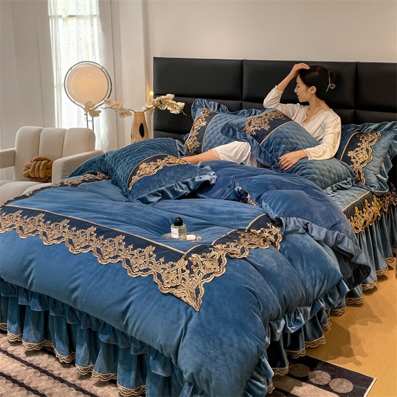新款锦绣佳人-婴儿绒夹棉欧式蕾丝花边床裙四件套,女装床品套件,一起卖家纺