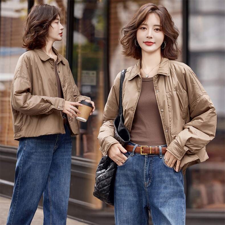 卡其色翻领轻薄保暖棉衣女2025秋冬新款小个子棉服外套女,女装棉衣/棉服,梦懿尔