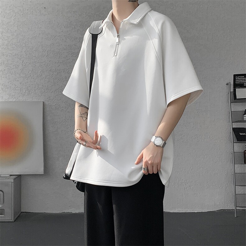 8XL-M半拉链t恤短袖POLO衫男款夏季美式翻领宽松大码半袖DT008P45,男装T恤,电商B312