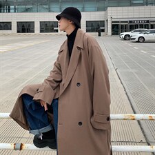 Q2094长款过膝呢子毛呢大衣男2024新款冬季韩范风衣外套P138，男装风衣，电商C306-1