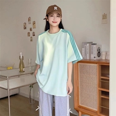 抖音得物品质二开240克宽松纯棉美式潮牌印花三条杠中性风短袖T恤，男装T恤，电商A486