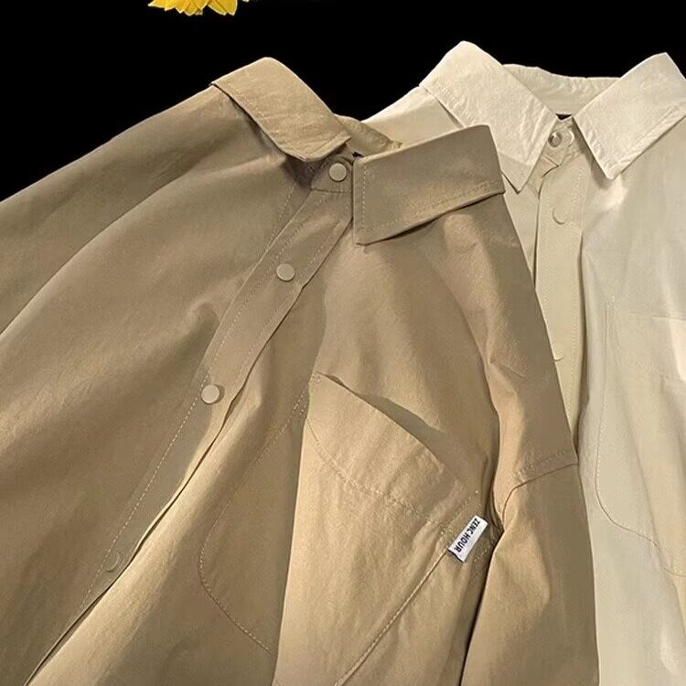 工装衬衫男长袖春秋新款休闲宽松百搭纯色复古潮牌衬衣外套潮,男装衬衫,星座218-1（原230）