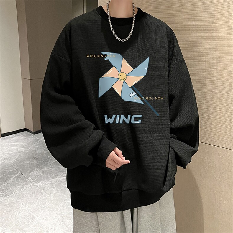 华夫格卫衣圆领卫衣男大码长袖t恤男外套HW76112-P30加绒款-P40,男装卫衣,电商A040