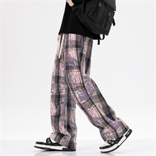 2026港风小香风扎染抽绳休闲裤膝盖褶皱大码M-5XL工装裤77937P45，男装工装外套，星座227-7