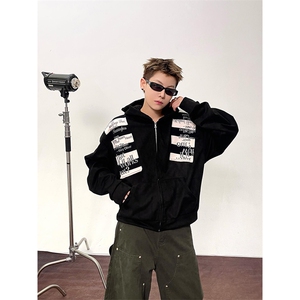 高品质春装新款美式高街潮牌解构设计休闲连帽卫衣男女慵懒风外套图片