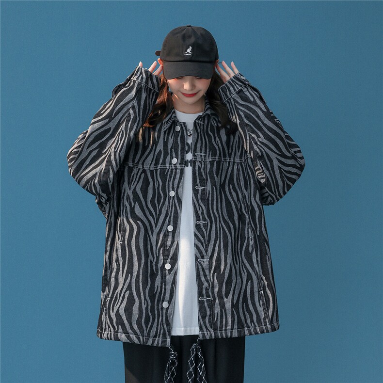 25新款抖音品质水洗斑马纹牛仔夹克宽松潮流外套2012/P90/138，男装工装外套，星座202-3