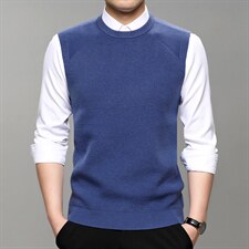 春秋季2023新款针织衫背心男士圆领无袖毛衣中年马甲上衣服坎肩，男装背心/马甲，电商B212（原钱塘6029）