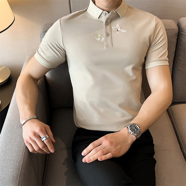 精致印花韩版短袖翻领Polo衫高级感百搭半袖T恤PL81/P45降，男装Polo衫，电商A243
