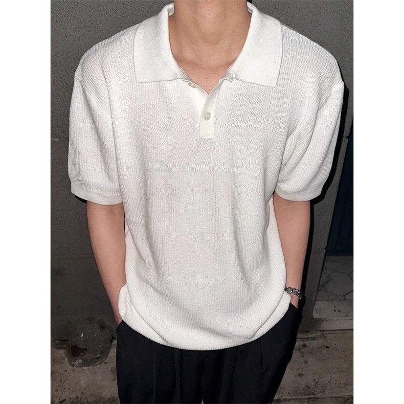 夏季针织翻领polo衫男短袖T恤韩版宽松慵懒ins半袖潮 T181图片