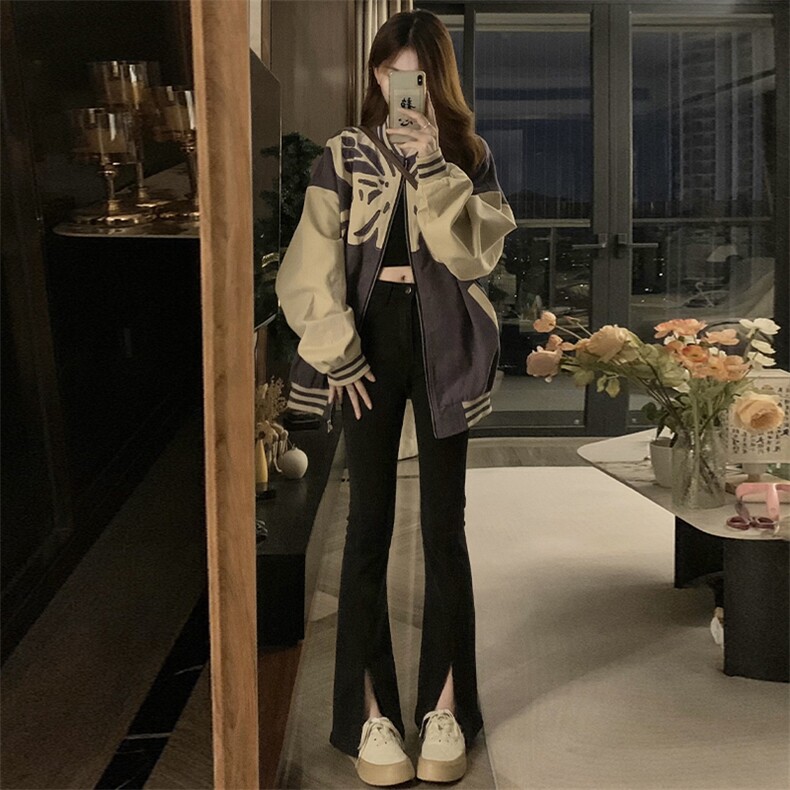 美式复古棒球服外套春秋装新款初中高中学生宽松立领夹克C700-98,男装夹克,星座911-2(原星座613-2）
