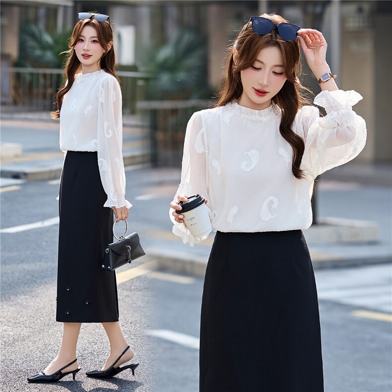 BAO现货2026春季新款时尚气质优雅立体织花减龄显瘦长袖百搭衬衣，女装衬衫，卡杰菲