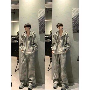 AA2105 P115美式复古扎染外套套装图片