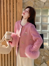 现货新款2183-P390-K596双面羊绒带袖毛狐狸毛可脱，女装双面呢大衣，然然