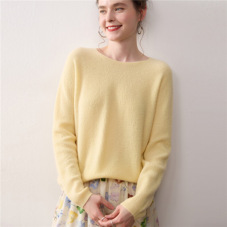 超软糯~秋冬新款圆领山羊绒衫女宽松慵懒套头毛衣无缝针织打底衫，女装针织衫/毛衣，暖绒情旗舰店