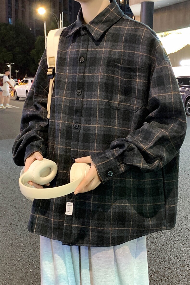 港风春秋新款时尚潮流格子衬衫夹克男上衣百搭XY-2373-P85,男装夹克,星座717