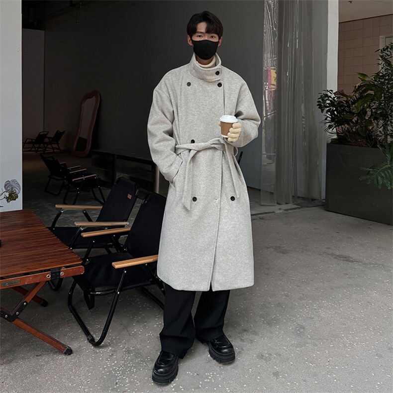 大货高品质冬季长款韩系呢料大衣男潮流小众风衣男风衣外套FY132,男装风衣,星座903-1