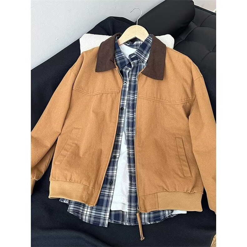 年新款秋男生上衣夹克格子内衬宽松男女休闲翻领外套JK513P65,男装夹克,星座1013-5