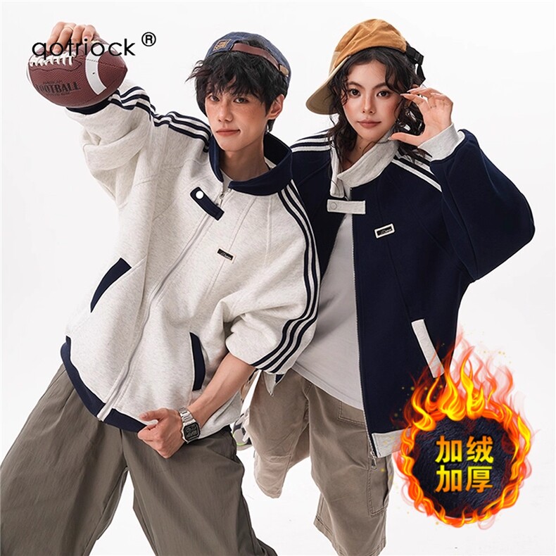 网图美式潮牌加绒运动卫衣青少年学院夹克外套221-5/WY11/P58图片