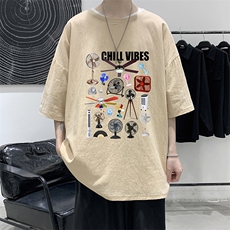 YT26383-P30亚麻短袖t恤男大码五分袖男宽松七分袖大皂风模特，男装T恤，电商A040