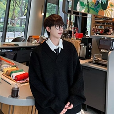 新款港风加厚内搭慵懒风纯色大V领针织衫上衣毛衣外套V29-P48，男装针织衫/毛衣，电商B245