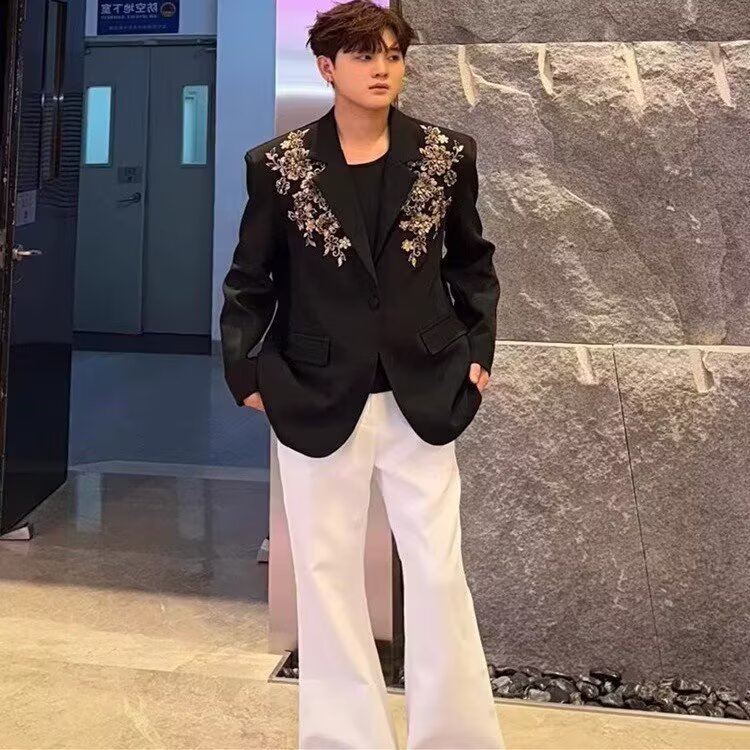 春秋高级感轻奢立体绣花休闲西服外套男痞帅演出西装潮流~XZ333,男装西服套装,星座601-1