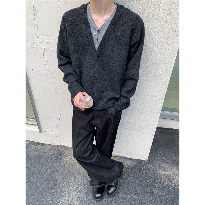 M5346-P65高质量北极绒假两件针织衫,男装针织衫/毛衣,电商B323A