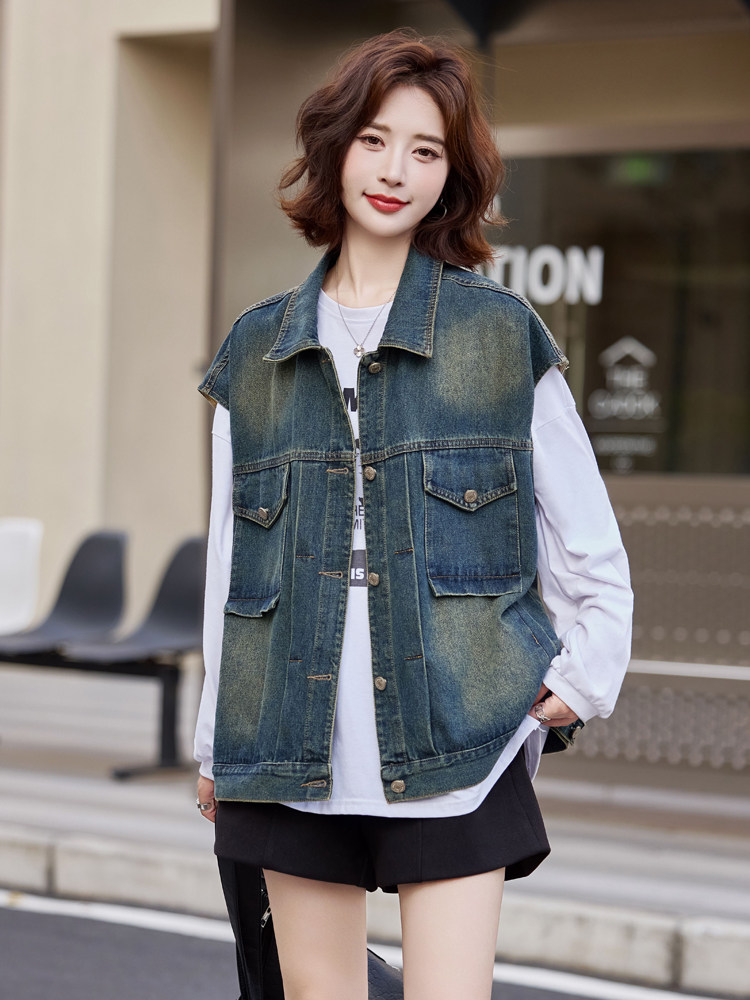 现货数据好2024年秋季女装牛仔马甲宽松外搭oversize时尚潮流，女装马甲，莜菲儿