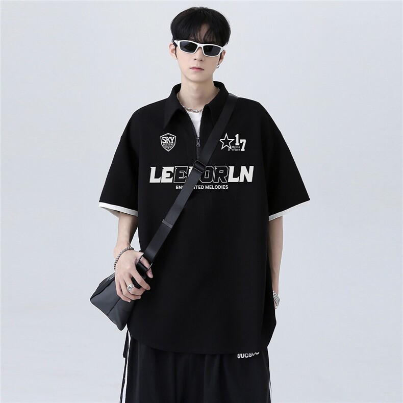 假两件复古潮牌美式高级时尚学生cleanfit短袖POLO衫T恤T309-P38,男装Polo衫,电商C307