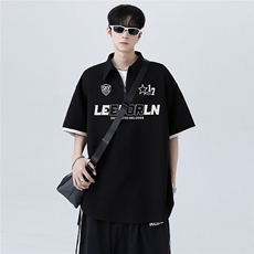 假两件复古潮牌美式高级时尚学生cleanfit短袖POLO衫T恤T309-P38，男装Polo衫，电商C307