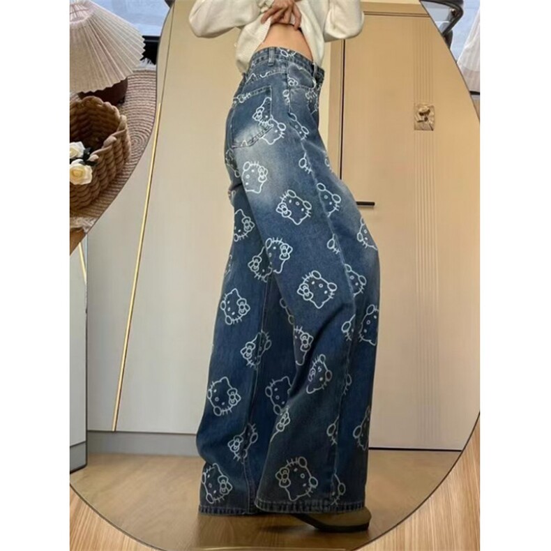 印花水洗阔腿牛仔裤女2025春秋新款宽松显瘦拖地长裤潮NA1941,男装牛仔裤,星座1116A（原606A-3）