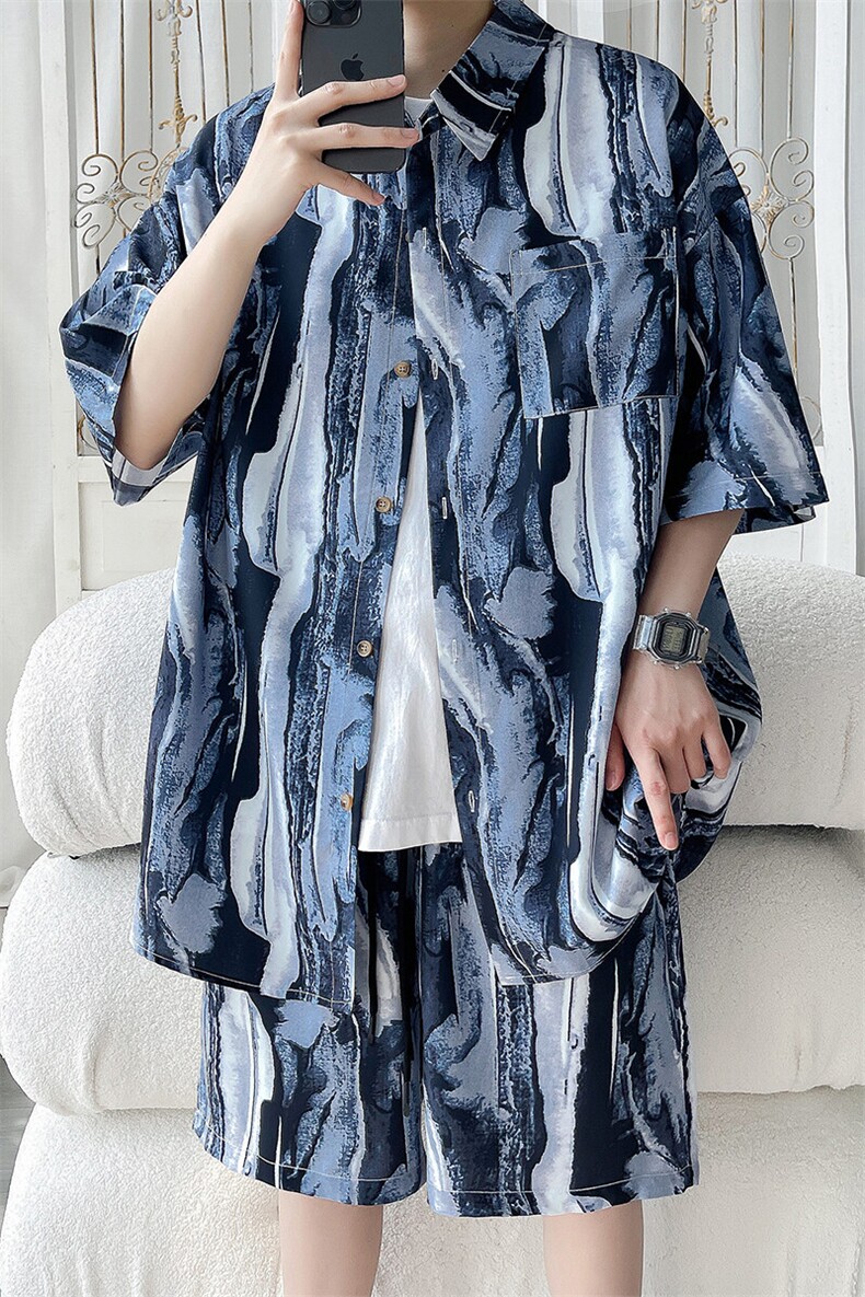 沙滩短袖花衬衫套装DC2232上衣特P24控48/DK8611裤子特P20控39,男装衬衫,电商A007