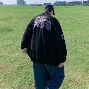 美式复古高街刺绣鹿皮绒棒球服男街头痞帅ins潮全刺绣W1145P75图片