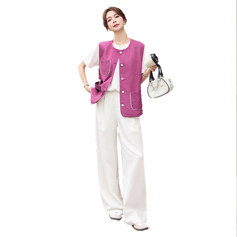 2025年夏季新款女装时尚气质马甲阔腿裤三件套,女装套装/套裙,浙宝二楼003号