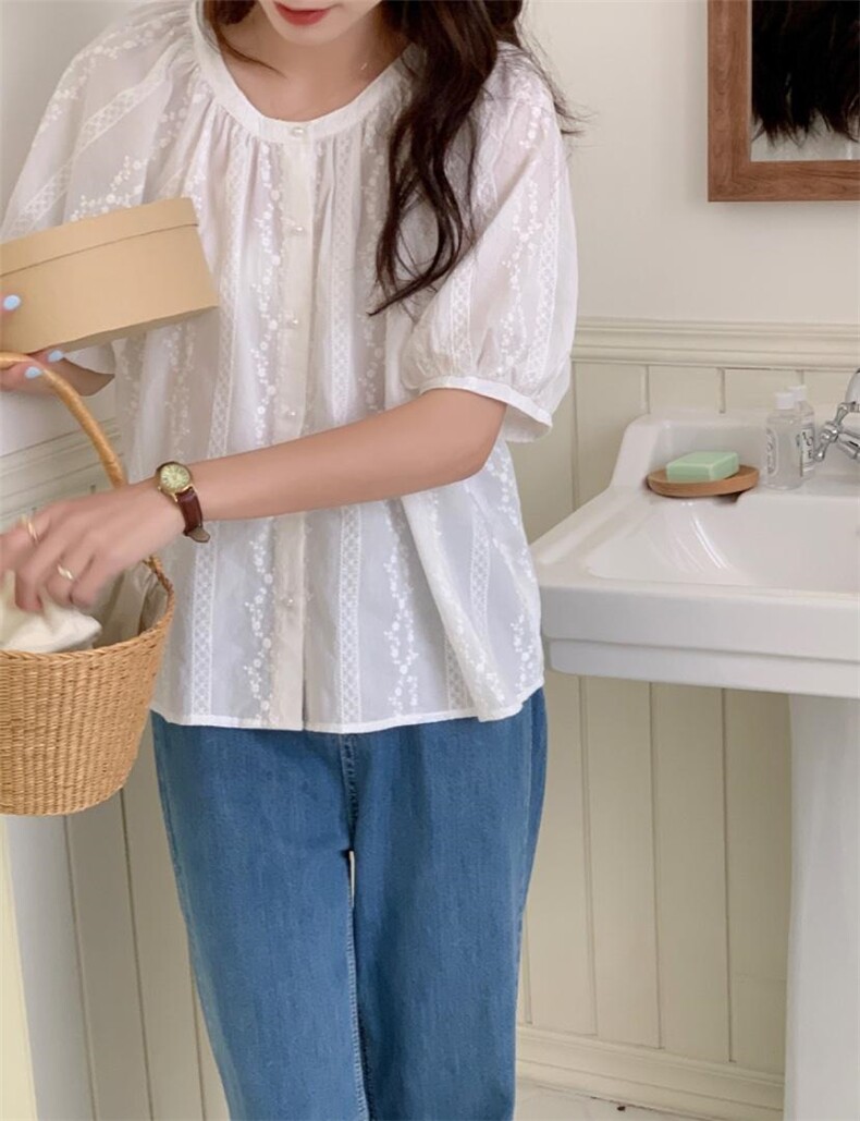 上新推荐泡泡袖刺绣小衫，其它，DAP