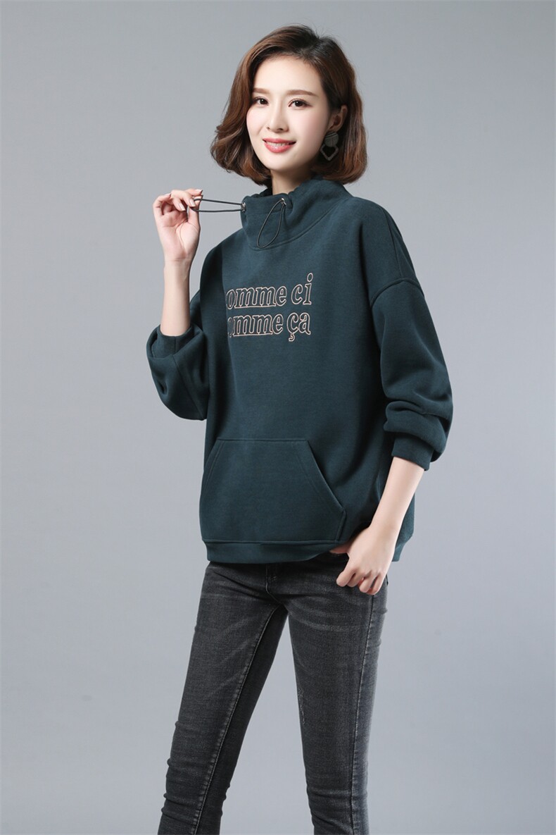 2022年秋季新款加绒加厚卫衣女长袖韩版宽松显瘦百搭上衣服打底衫,女装卫衣/绒衫,简韵佳
