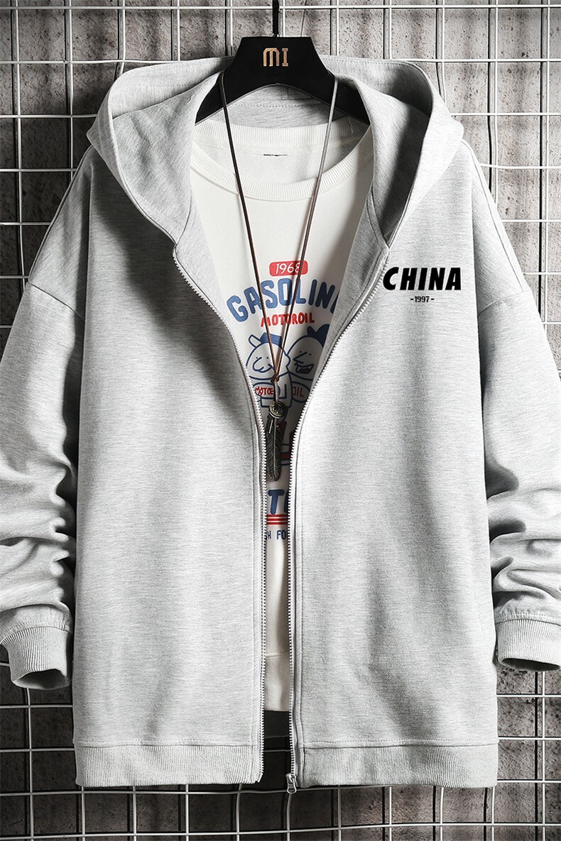KS21248-P38加绒款-P43连帽开衫卫衣男运动外套大码班服网格,男装卫衣,电商A040A