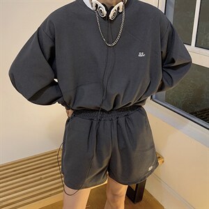 华夫格套装夏季长袖短裤一整套QTZ04P42图片