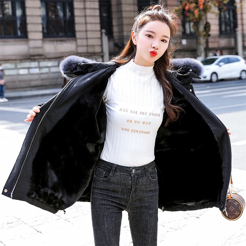 现货秒发胖妹妹200斤时尚加绒派克外套休闲宽松保暖大毛领派克服，女装棉衣/棉服，妃曼
