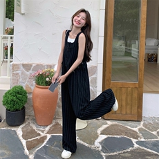 韩版时尚气质条纹背带裤女2025夏季新款法式宽松显瘦高腰阔腿长裤，女装休闲裤，2C272