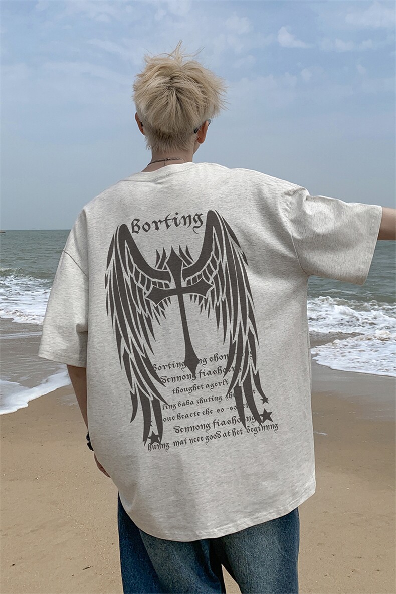 已注册/夏季外景纯棉宽松短袖T恤男圆领百搭半袖衫DT9707/P25,男装T恤,电商B316