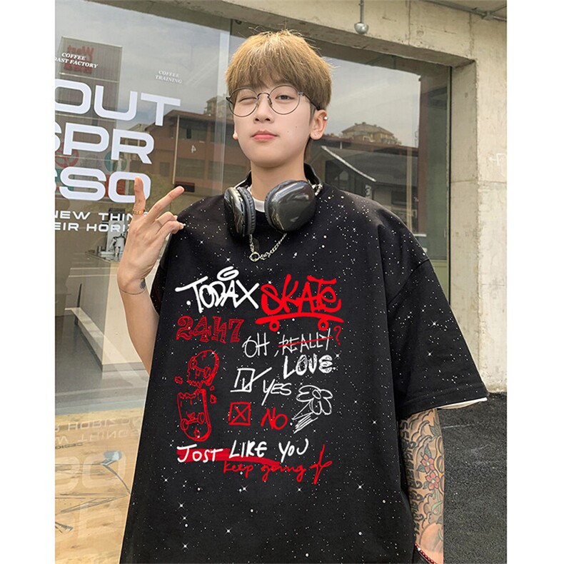 可48小时发货支持抖音得物来样二开美式满天星亮片短袖T恤MTX631,男装T恤,电商A486