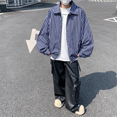 春秋条纹长袖衬衫男款休闲商务韩版帅气宽松拉链衬衣CS841-P65，男装衬衫，星座308B-2