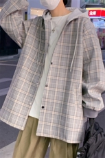 F6018/P80春装新款格子外套风衣男连帽宽松韩版中长款男上衣控118，男装风衣，电商A141