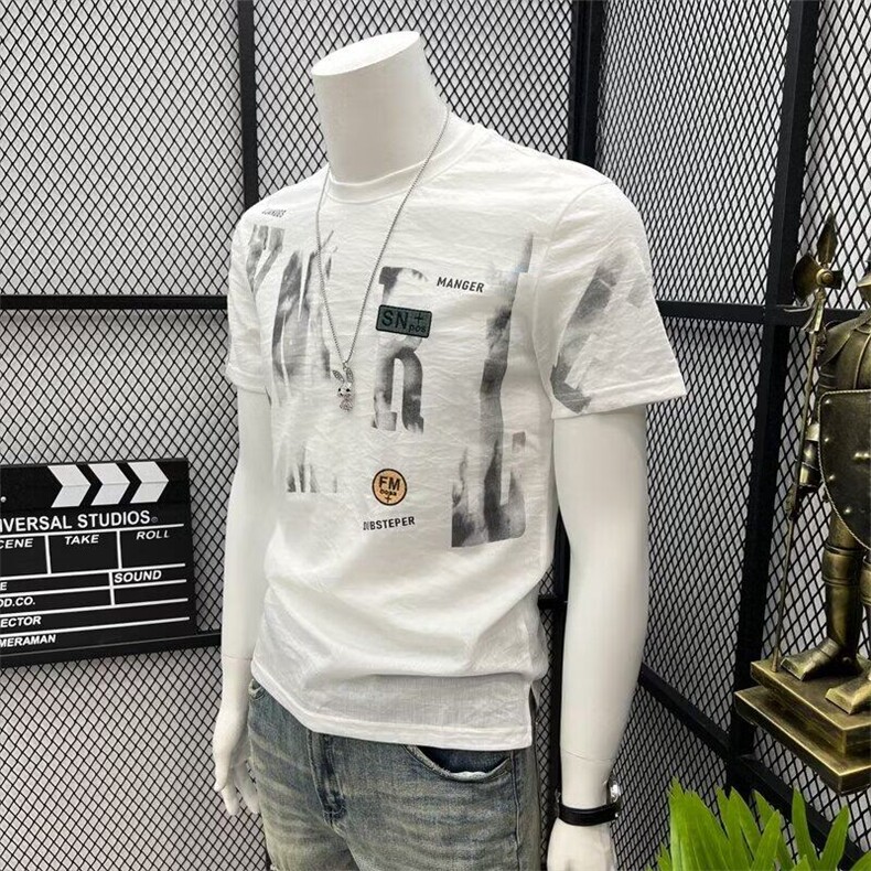 设计师款冰丝t恤男印花短袖体恤夏天潮牌男士高端凉感半袖上衣服,男装T恤,电商B212（原钱塘6029）