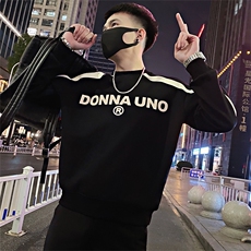 Y30/特P58控78春季美式复古撞色肩线字母印花套头卫衣男黑首1，男装卫衣，星座305B