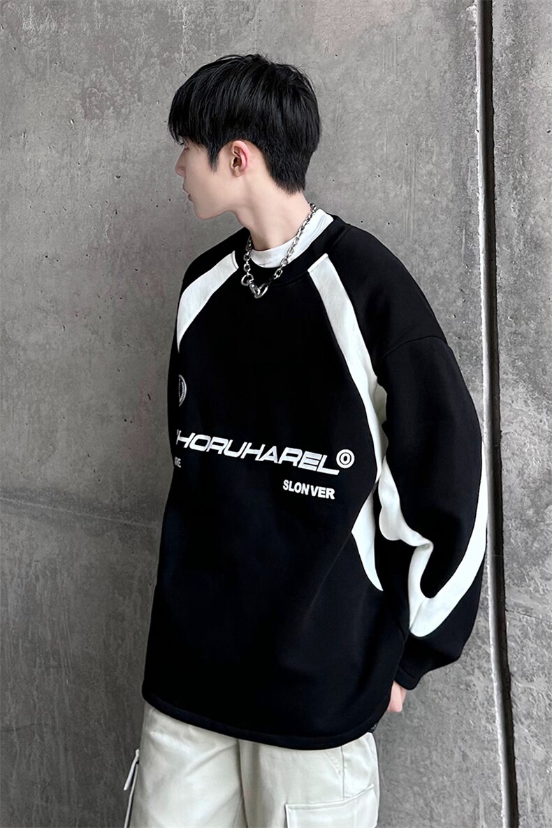 B221美式ins高街暗黑宽松拼接圆领卫衣T恤SY2316-P65控88,男装卫衣,电商B221