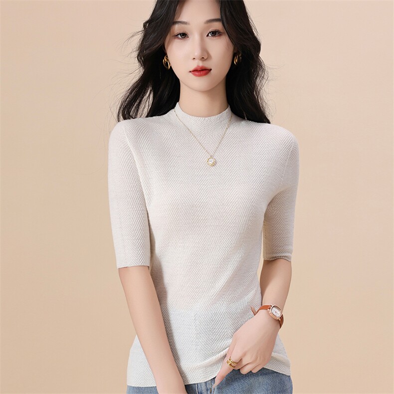 无缝一体半高领扬子纱羊毛打底衫女士图片