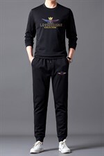 男装套装男士长袖T恤春季中年圆领宽松印花运动服两件套卫衣针织图片